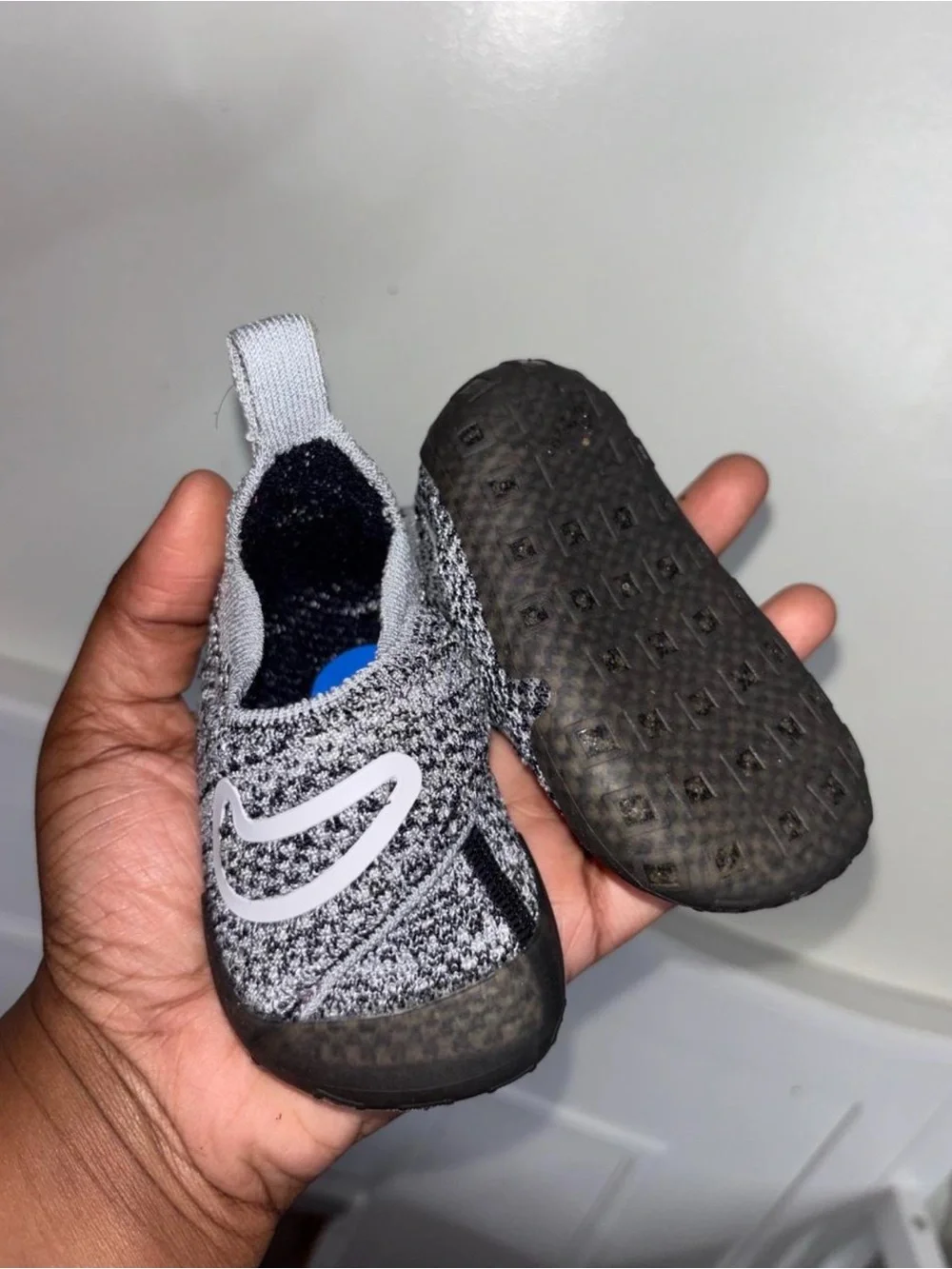 Nike Grey Knit Slip-On Baby Shoes with White Swoosh